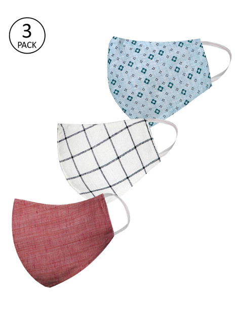 

VASTRAMAY Unisex Pack of 3 Reusable 3 -Ply Printed Cotton Cloth Masks, Blue