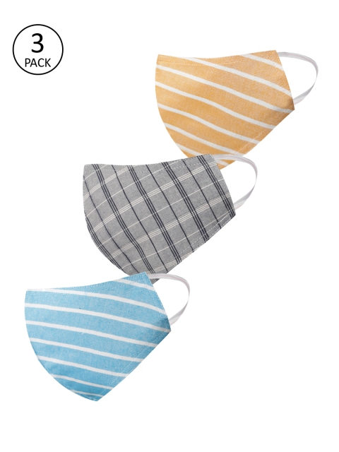 

VASTRAMAY Unisex Pack of 3 Reusable 3 -Ply Printed Cotton Cloth Masks, Yellow