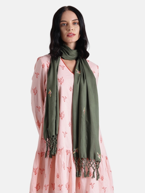 

Chumbak Women Olive Green Embroidered Scarf