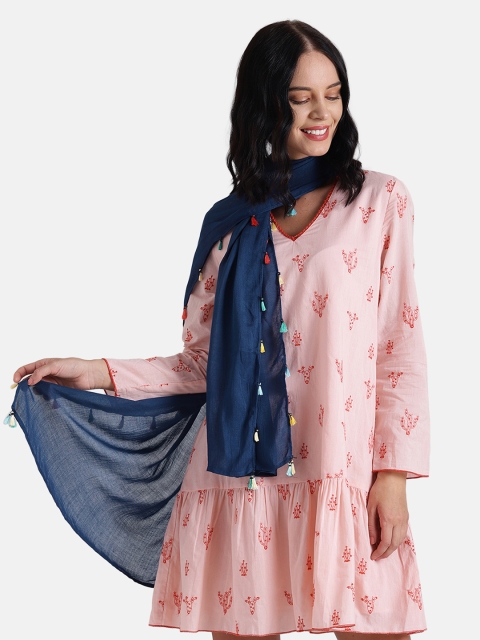 

Chumbak Women Navy Blue Solid Scarf with Colorful Tassels