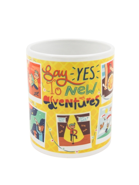 

Chumbak Unisex Yellow & White Printed New Adventures Coffee Mug