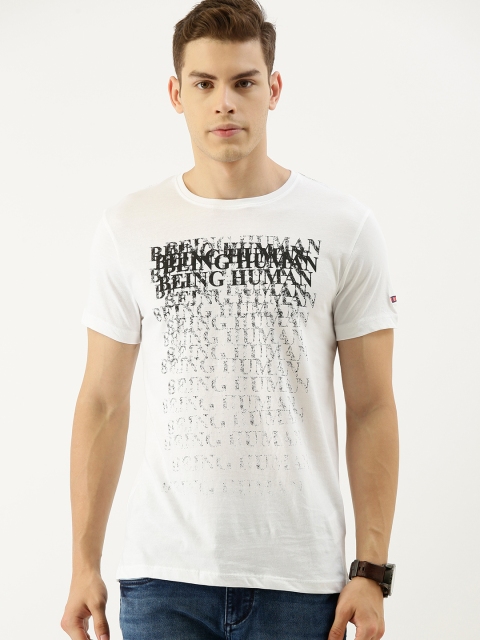 

Being Human Clothing Men White Printed Round Neck Pure Cotton T-shirt