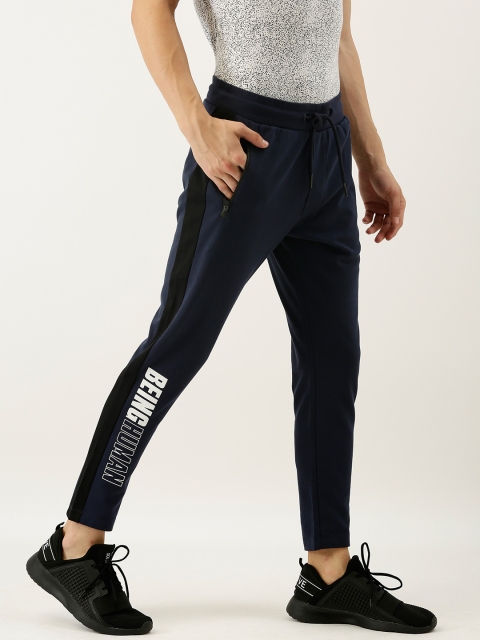 

Being Human Clothing Men Navy Blue Solid Straight Fit Track Pants With Printed Detail