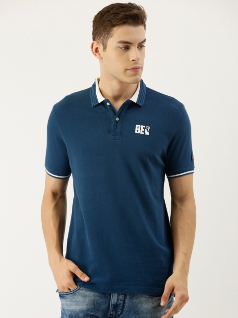 

Being Human Men Teal Blue Solid Polo Collar Pure Cotton T-shirt