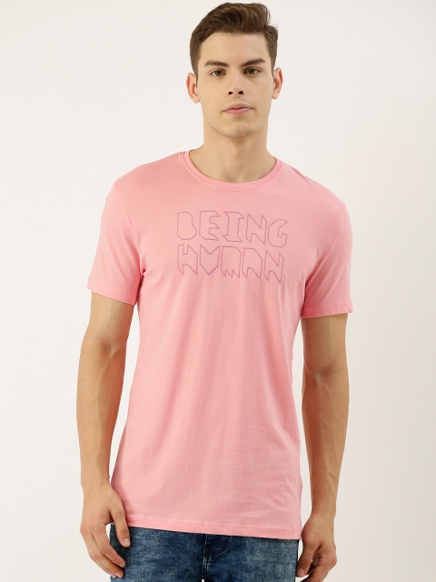 

Being Human Clothing Men Pink Printed Round Neck Pure Cotton T-shirt