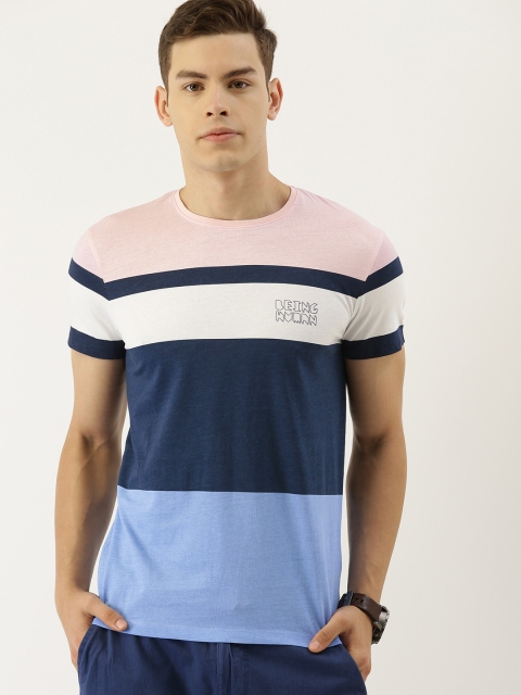 

Being Human Clothing Men Blue & Pink Colourblocked Round Neck T-shirt
