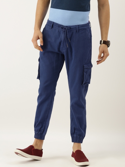 

Being Human Clothing Men Blue Regular Fit Solid Cropped Cargos