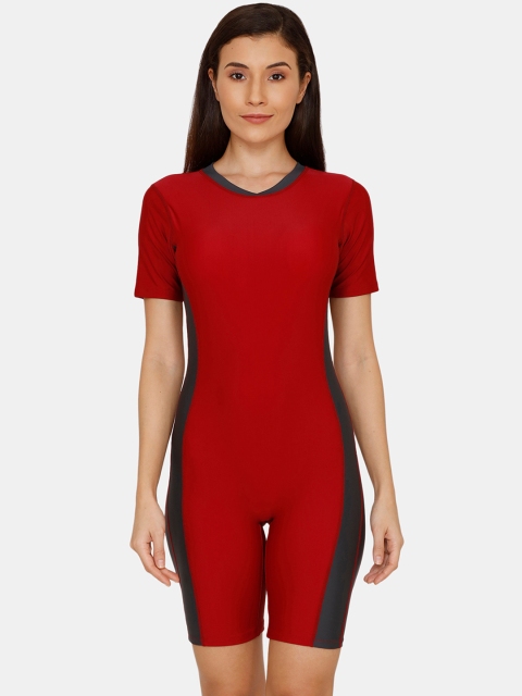 

Zivame Women Red & Black Colorblocked Bodysuit