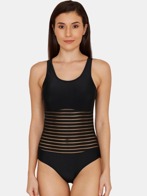 

Zivame Women Black Striped Bodysuit