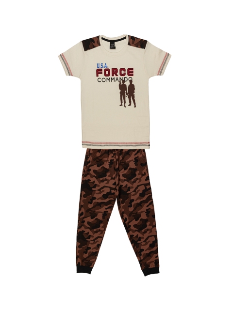 

Todd N Teen Boys Off-White & Brown Camouflage Printed T-shirt with Pyjamas
