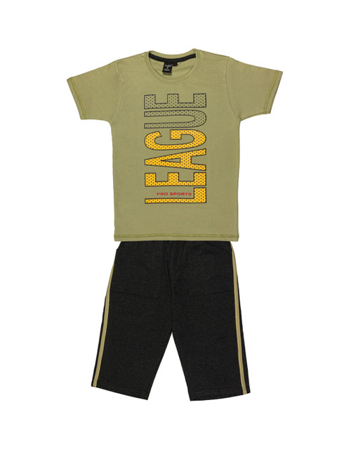 

Todd N Teen Boys Khaki & Black Printed T-shirt with Capris