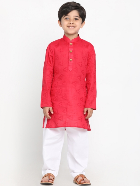 

JBN Creation Boys Red & White Self Design Kurta with Pyjamas