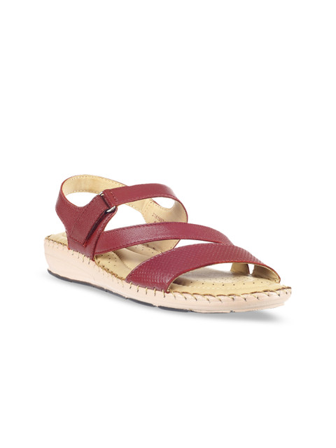 

Khadims Women Red Solid Leather Open Toe Flats
