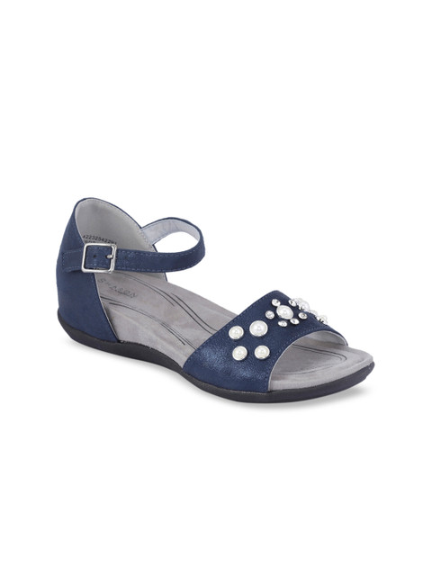

Khadims Women Navy Blue & White Embellished Comfort Heels