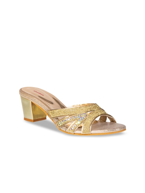 

Khadims Women Gold-Coloured Embellished Block Heels