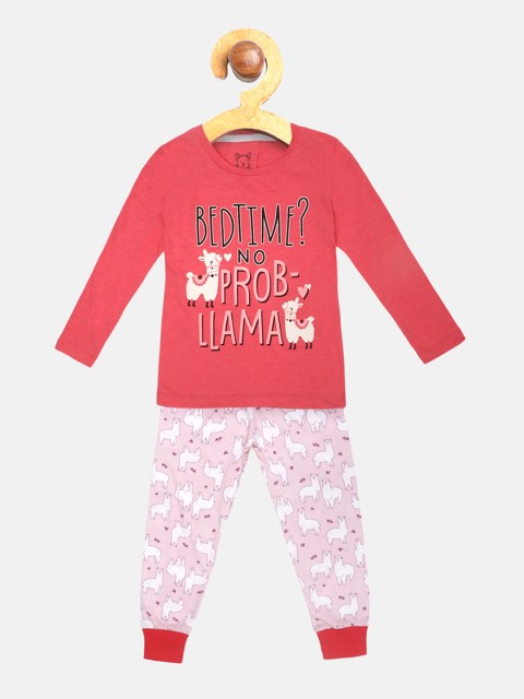 

Lazy Shark Girls Pink & White Printed Night suit