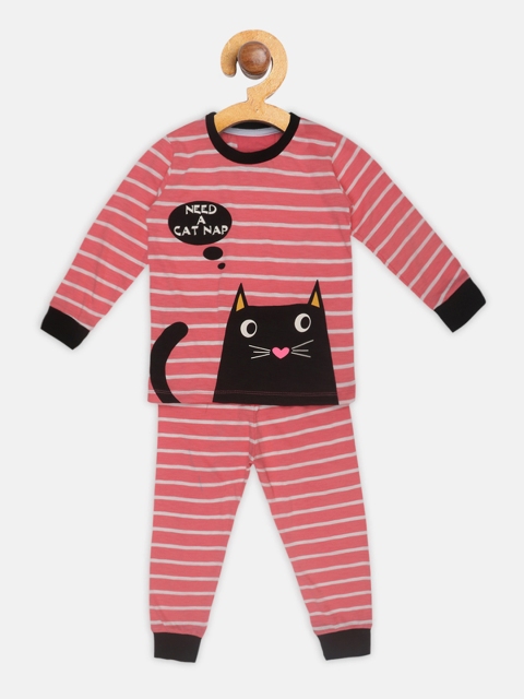 

Lazy Shark Boys Pink & Black Printed Night suit