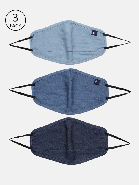 

Breakbounce Unisex 3 Pcs 2 Ply Two Way Reusable Cloth Masks, Blue