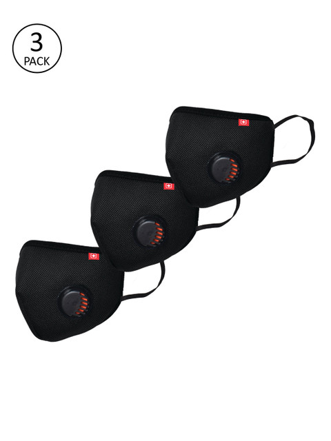 

SWISS MILITARY pack of 3 Black color A95+ 3 Layer outdoor Masks with 1 Respirator