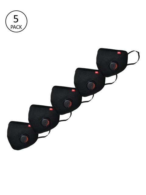 

SWISS MILITARY Adults Pack Of 5 Black 3-Ply Reusable Valved A95+ Masks