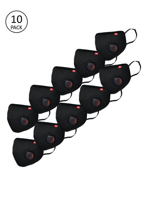 

SWISS MILITARY Kids Pack of 10 Pcs Black Reusable 3-Ply A95+ Outdoor Masks With Valve