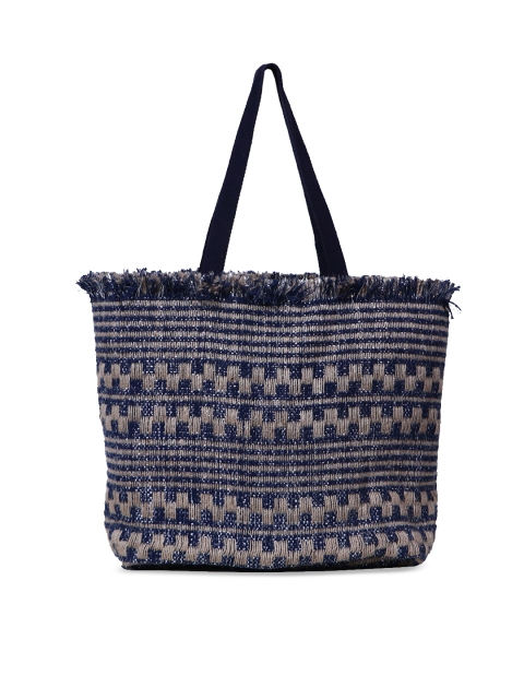 

Diwaah Navy Blue & Beige Self Design Tote Bag