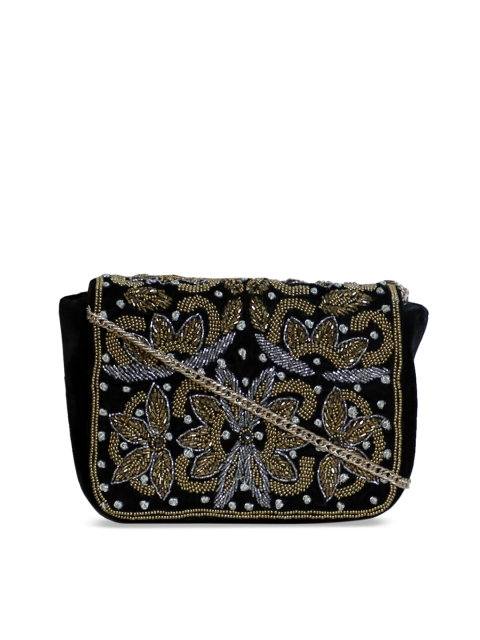 

Diwaah Black & Silver-Toned Embellished Clutch