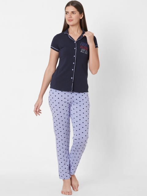 

Sweet Dreams Women Navy Blue Solid Night suit