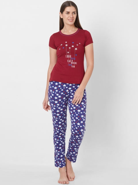 

Sweet Dreams Women Maroon & Blue Printed Night Suit