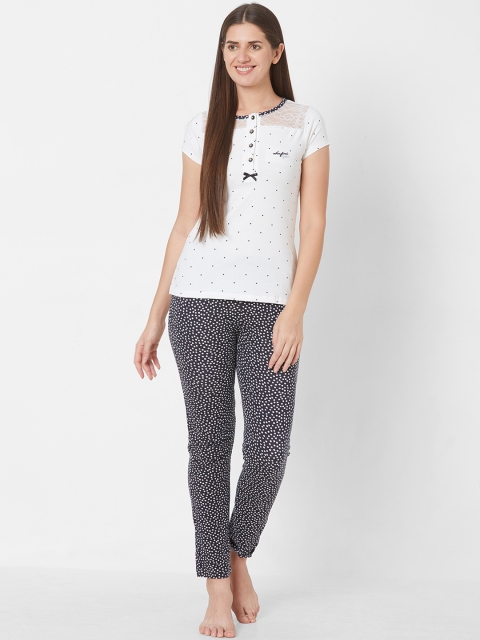 

Sweet Dreams Women White & Black Printed Night Suit