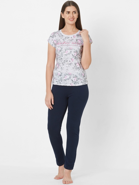 

Sweet Dreams Women Grey & Navy Blue Printed Night suit