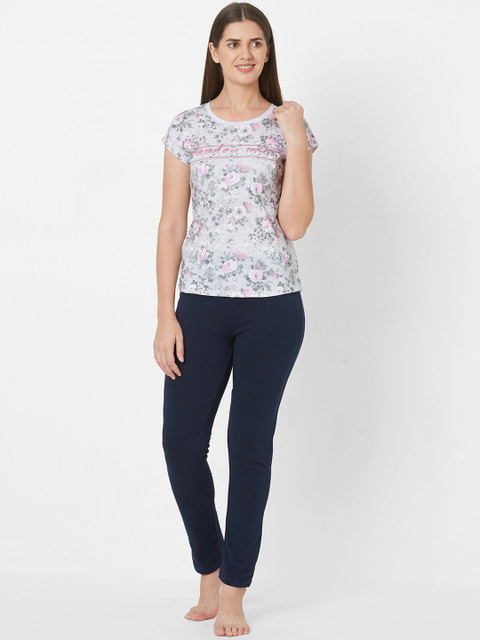 

Sweet Dreams Women Grey & Blue Printed Night Suit