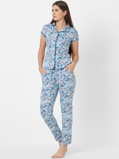 

Sweet Dreams Women Blue Printed Night Suit