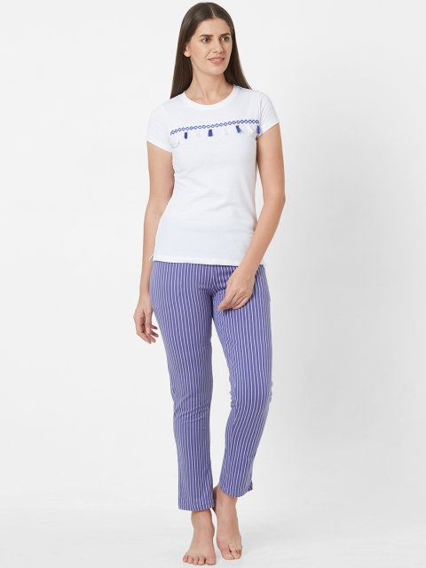 

Sweet Dreams Women White & Blue Solid Night Suit