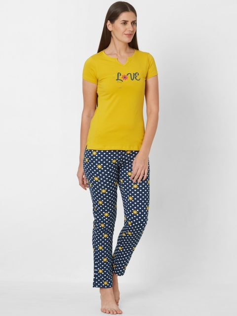 

Sweet Dreams Women Yellow & Blue Printed Night Suit