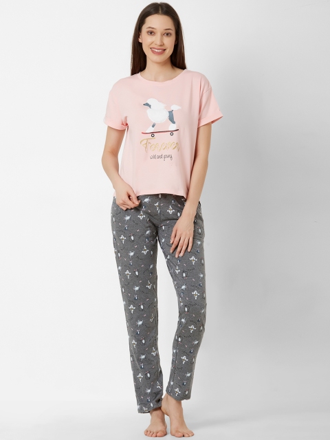 

Sweet Dreams Women Pink & Grey Printed Night suit