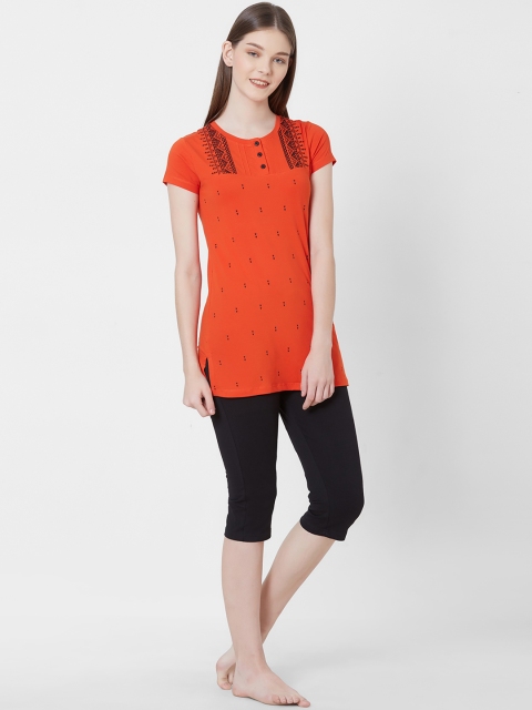 

Sweet Dreams Women Orange & Navy Blue Printed Night suit
