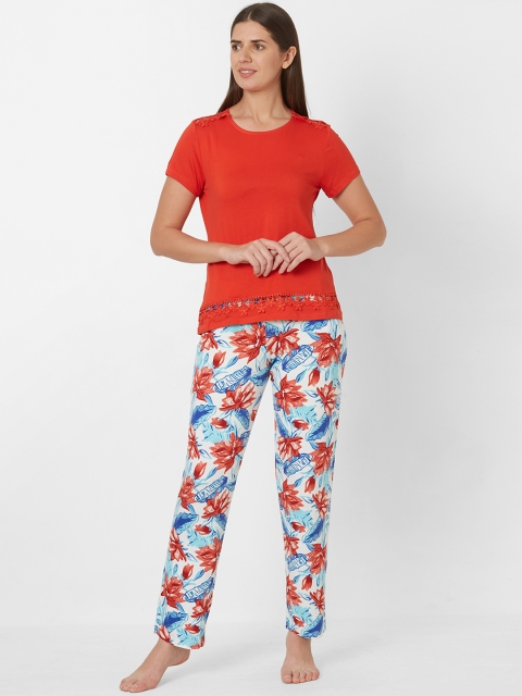 

Sweet Dreams Women Red & Blue Solid Night suit