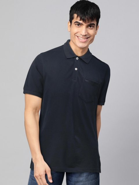 

Park Avenue Men Navy Blue Solid Polo Collar T-shirt