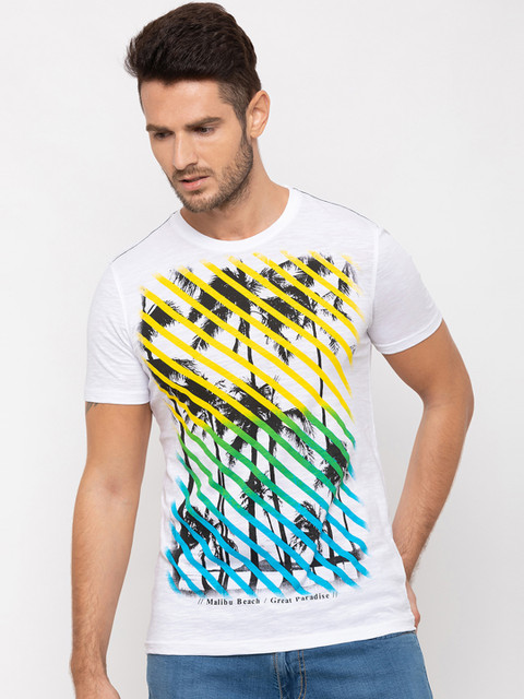 

Globus Men White Printed Round Neck T-shirt