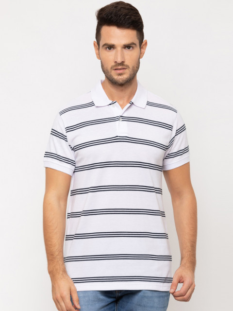 

Globus Men White Striped Polo Collar T-shirt