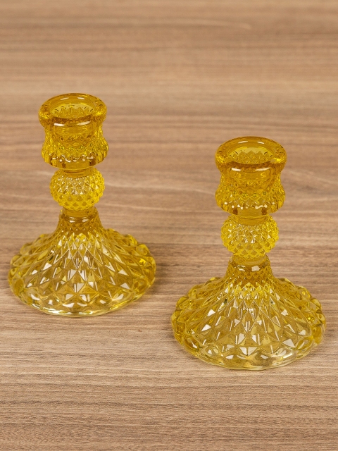 

Pure Home and Living Set of 2 Glass Candle Holder, Yellow