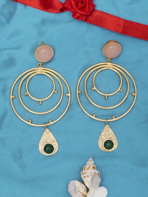 

Golden Peacock Gold-Plated & Pink Circular Hoop Earrings