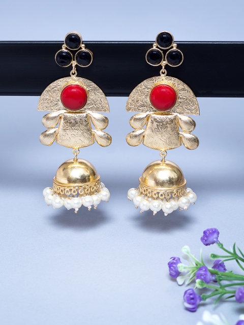 

Golden Peacock Gold-Plated & Red Dome Shaped Jhumkas