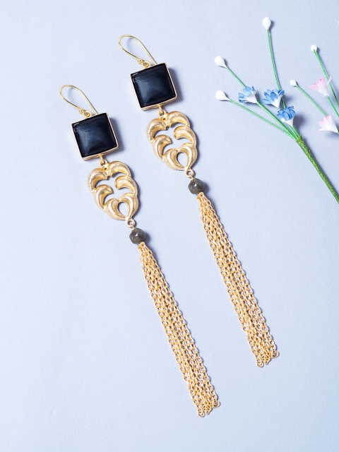 

Golden Peacock Gold-Toned & Black Contemporary Drop Earrings
