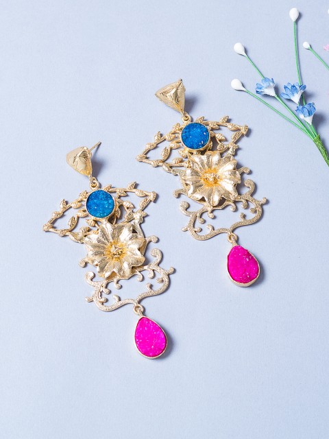 

Golden Peacock Gold-Plated & Blue Contemporary Drop Earrings