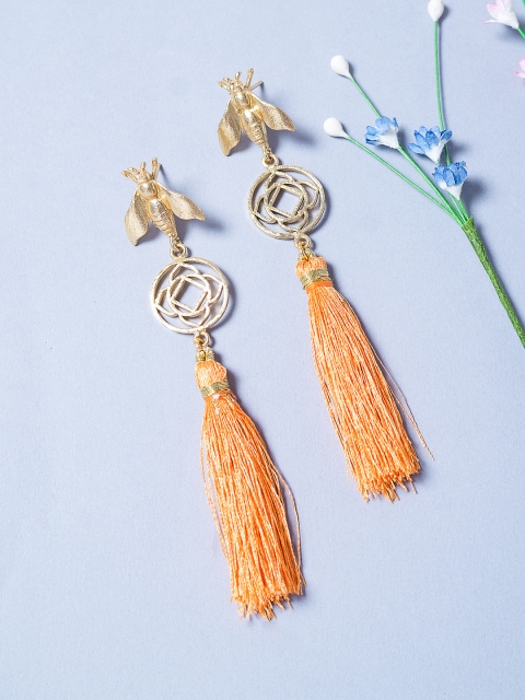 

Golden Peacock Gold-Toned Contemporary Drop Earrings