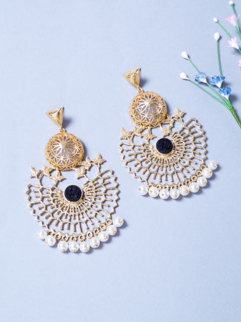 

Golden Peacock Gold-Toned & Black Classic Chandbalis