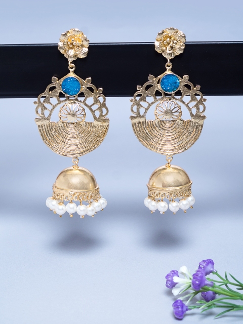 

Golden Peacock Gold-Plated & Blue Classic Jhumkas