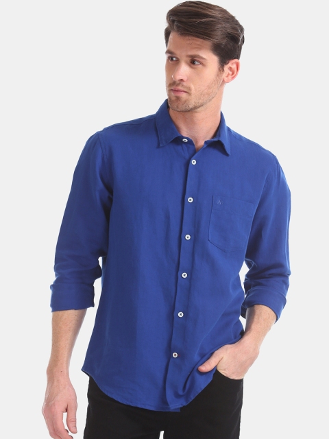 

AD By Arvind Men Blue Modern Slim Fit Solid Casual Shirt